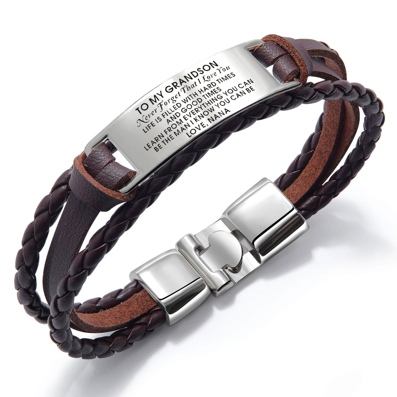 Bracelets Nana To Grandson - I Love You Leather Bracelet Brown GiveMe-Gifts