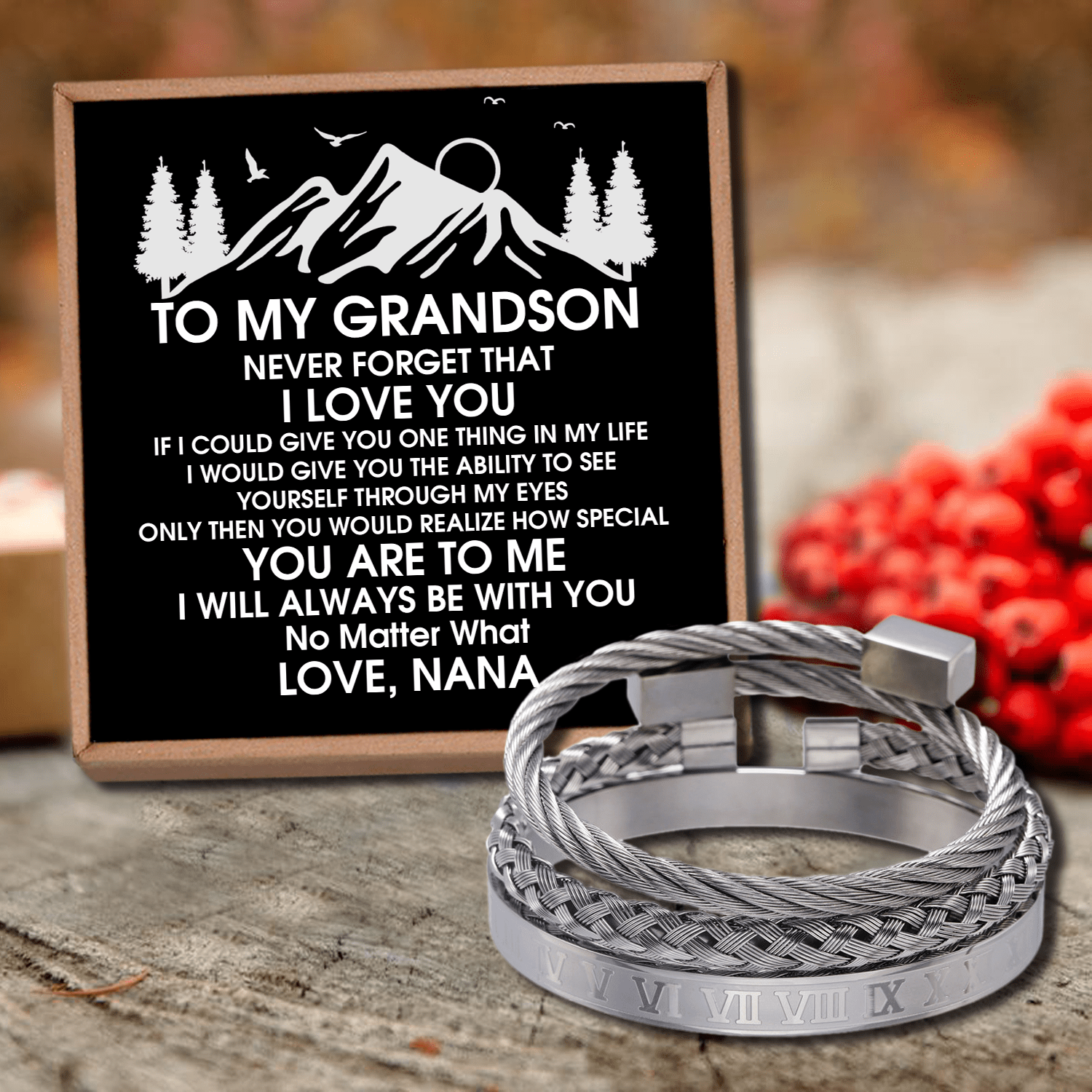 Bracelets Nana To Grandson - I Love You Roman Numeral Bracelet Set Silver GiveMe-Gifts