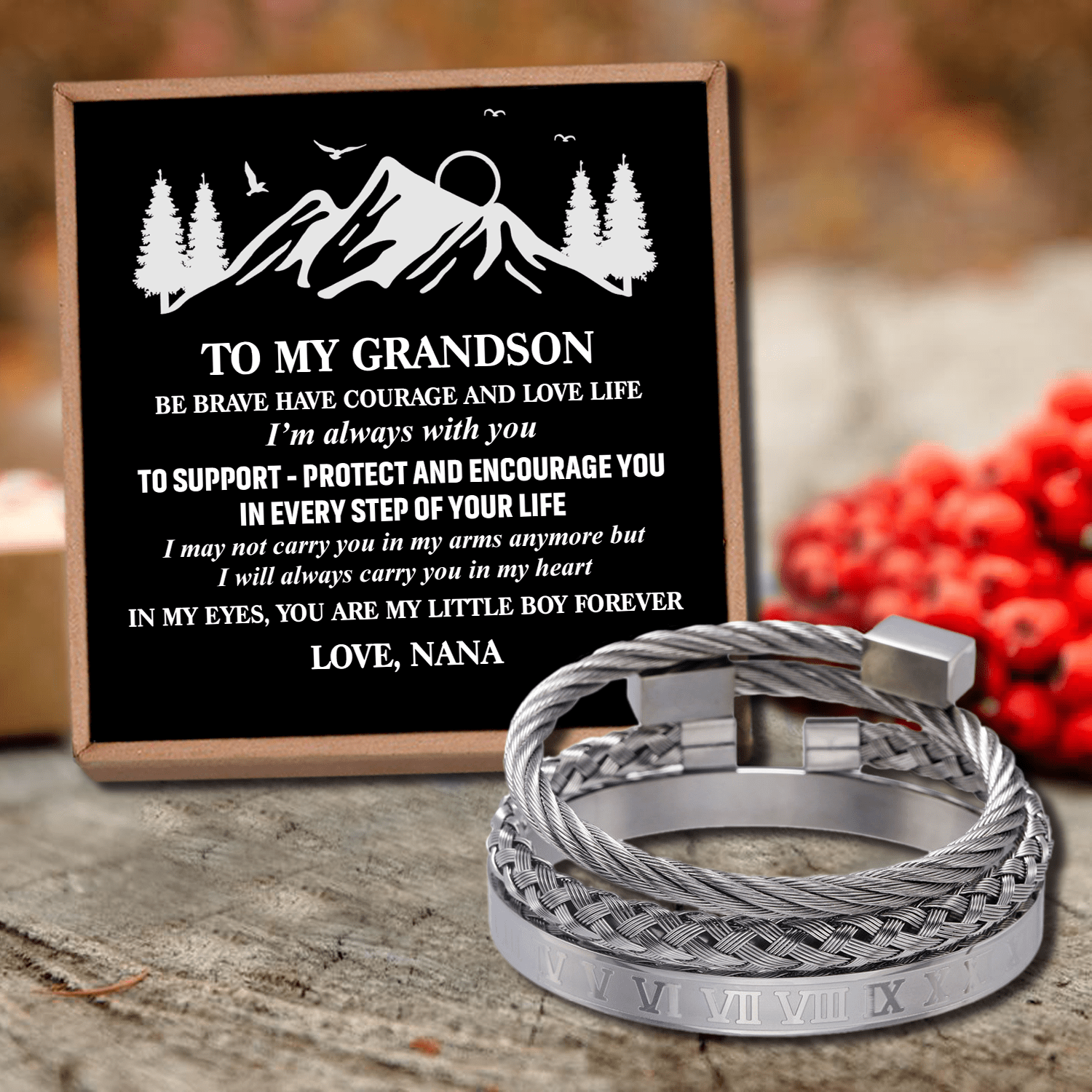 Bracelets Nana To Grandson - My Little Boy Forever Roman Numeral Bracelet Set Silver GiveMe-Gifts