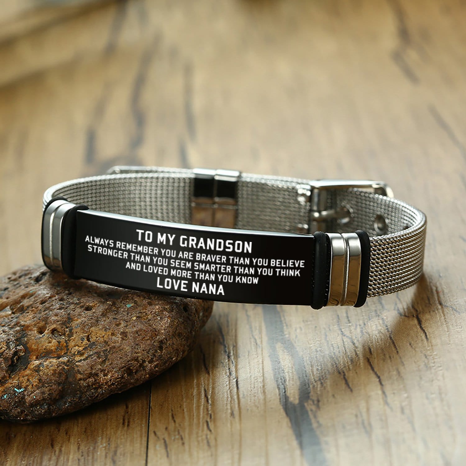 Bracelets For Grandson Nana To Grandson - You Are Loved More Engraved Mesh Bracelet GiveMe-Gifts