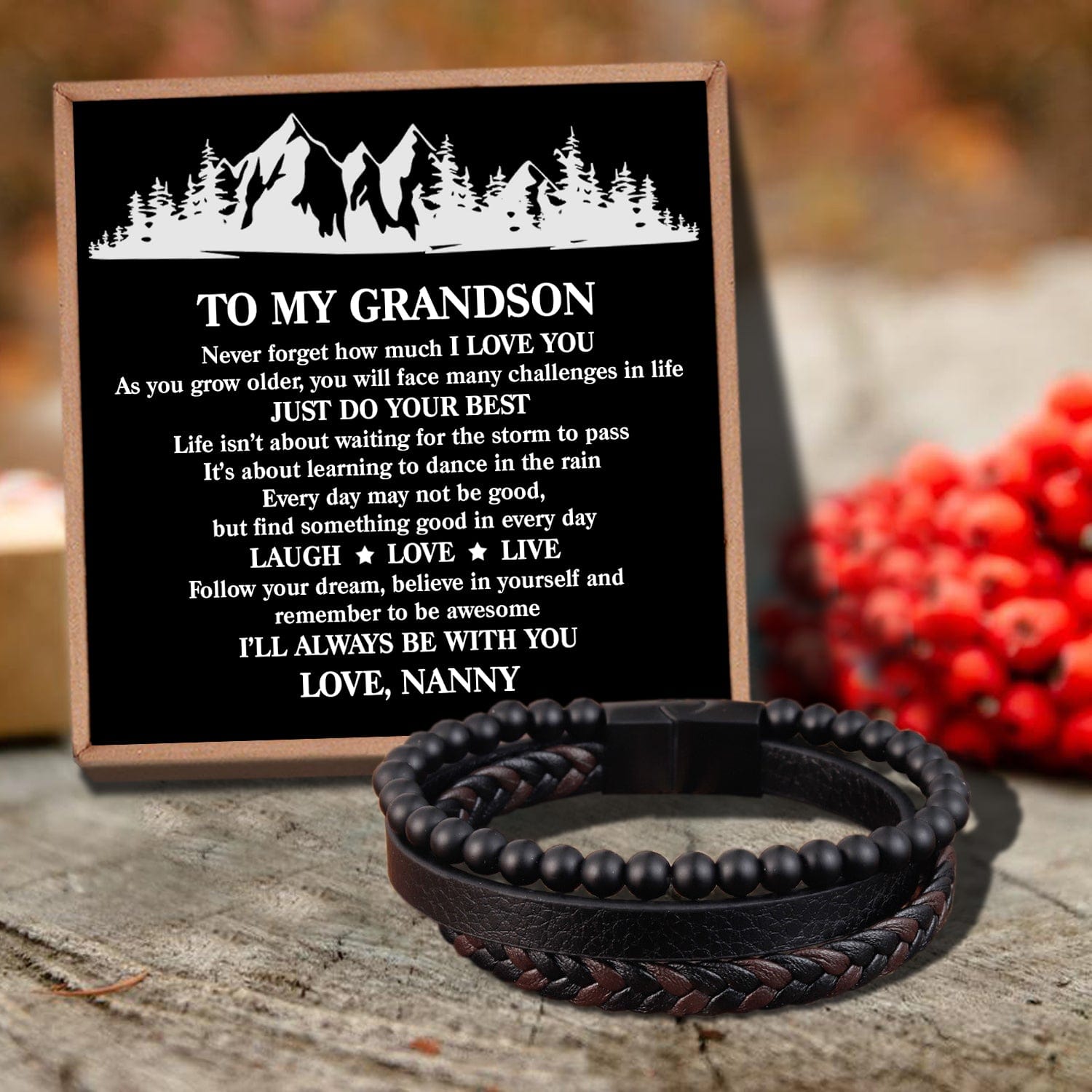 Bracelets For Grandson Nanny To Grandson - Just Do Your Best Black Beaded Bracelets For Men GiveMe-Gifts