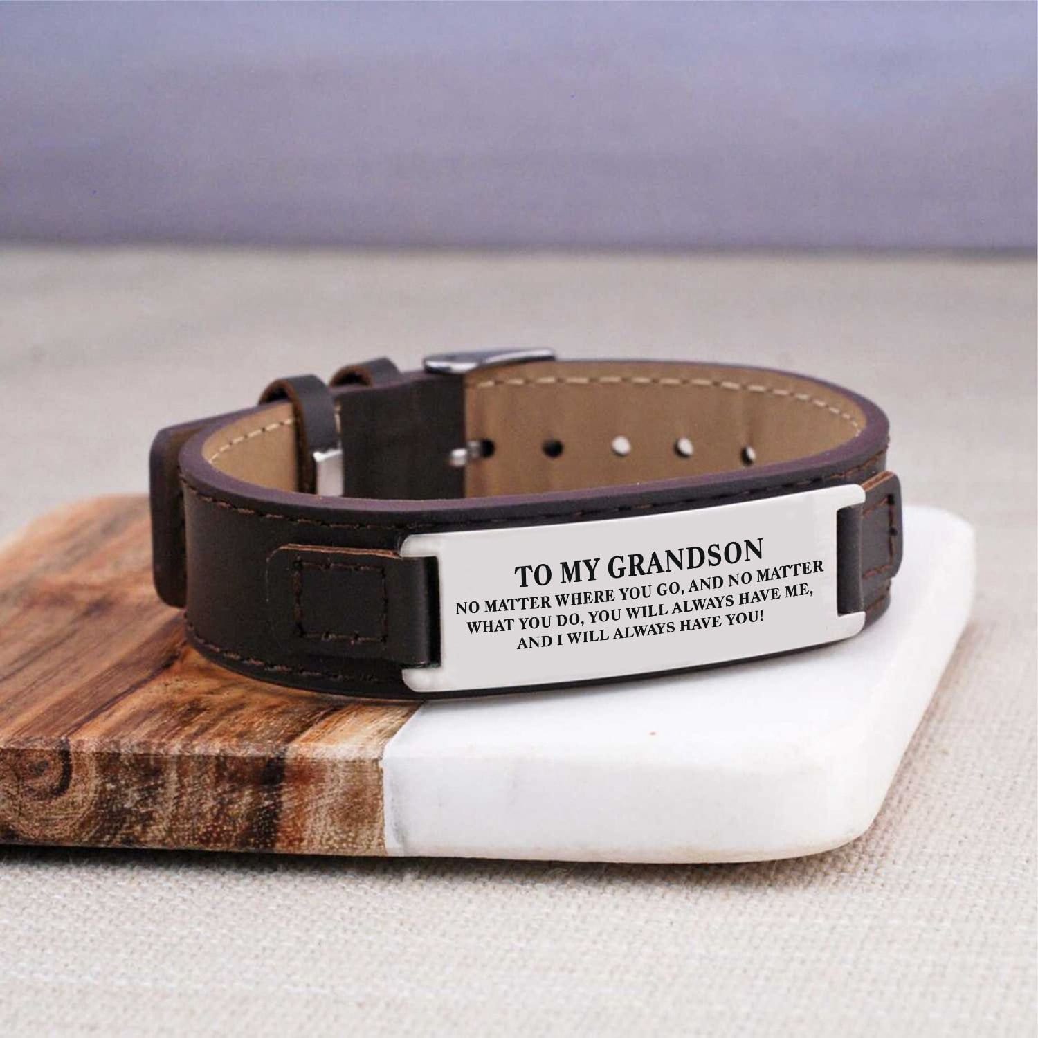 Bracelets To My Grandson - I Will Always Have You Men's Leather Bracelet Brown GiveMe-Gifts