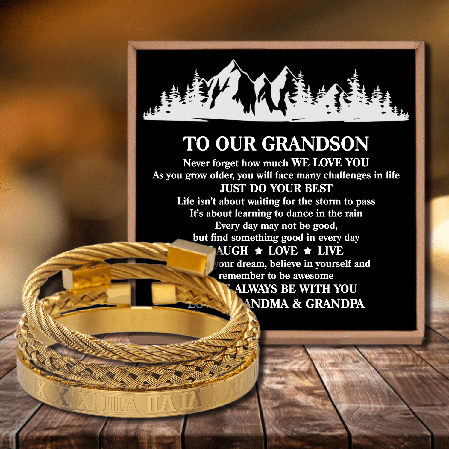 Bracelets To Our Grandson - Just Do Your Best Roman Numeral Bracelet Set Gold GiveMe-Gifts