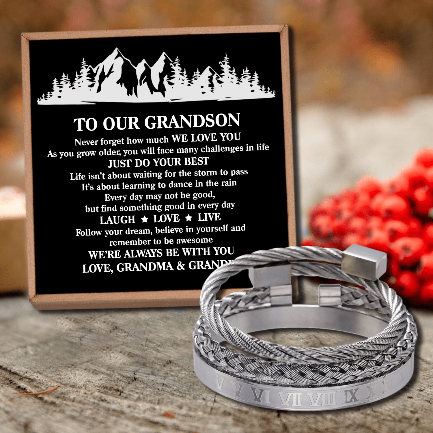 Bracelets To Our Grandson - Just Do Your Best Roman Numeral Bracelet Set Silver GiveMe-Gifts