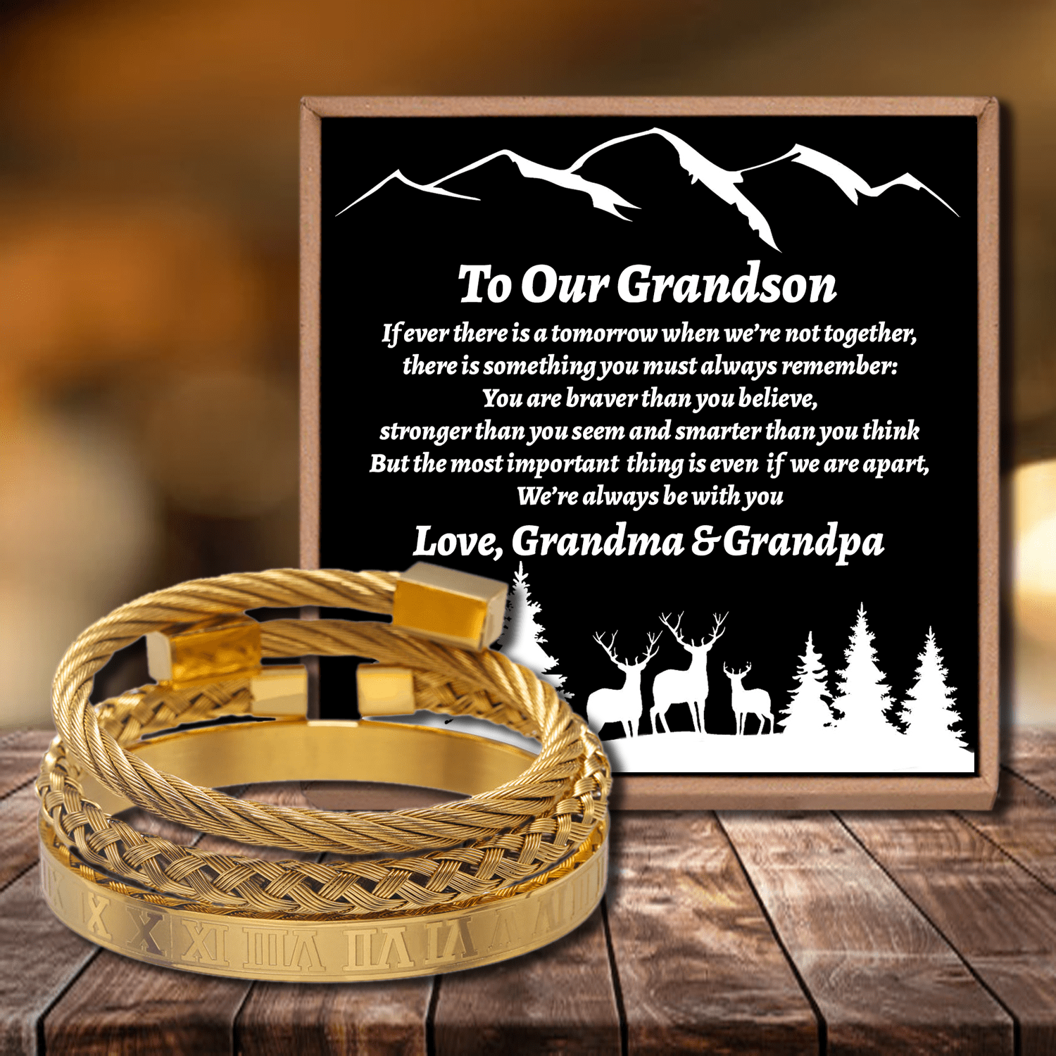 Bracelets To Our Grandson - We Are Always Be With You Roman Numeral Bracelet Set Gold GiveMe-Gifts