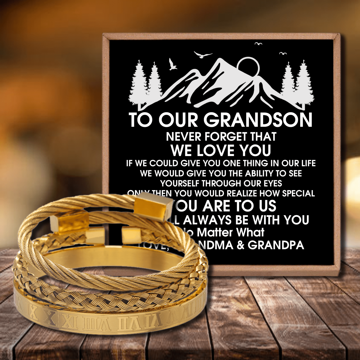 Bracelets To Our Grandson - We Love You Roman Numeral Bracelet Set Gold GiveMe-Gifts