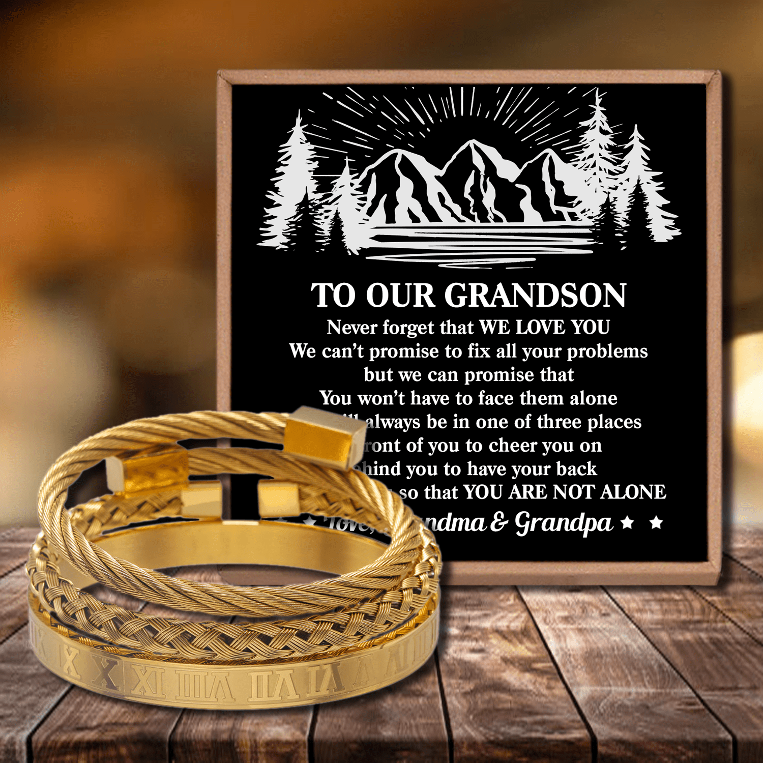 Bracelets To Our Grandson - You Are Not Alone Roman Numeral Bracelet Set Gold GiveMe-Gifts