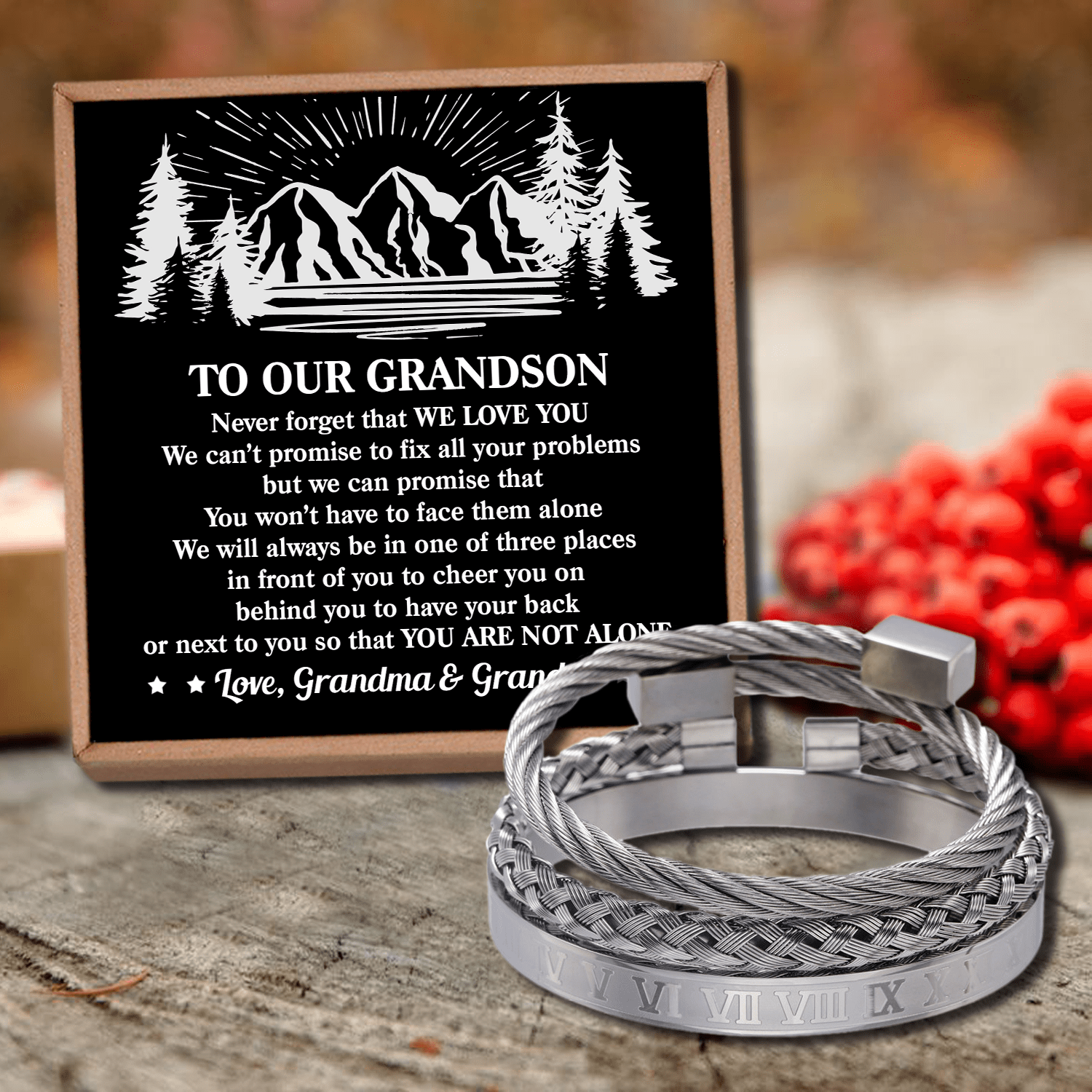Bracelets To Our Grandson - You Are Not Alone Roman Numeral Bracelet Set Silver GiveMe-Gifts