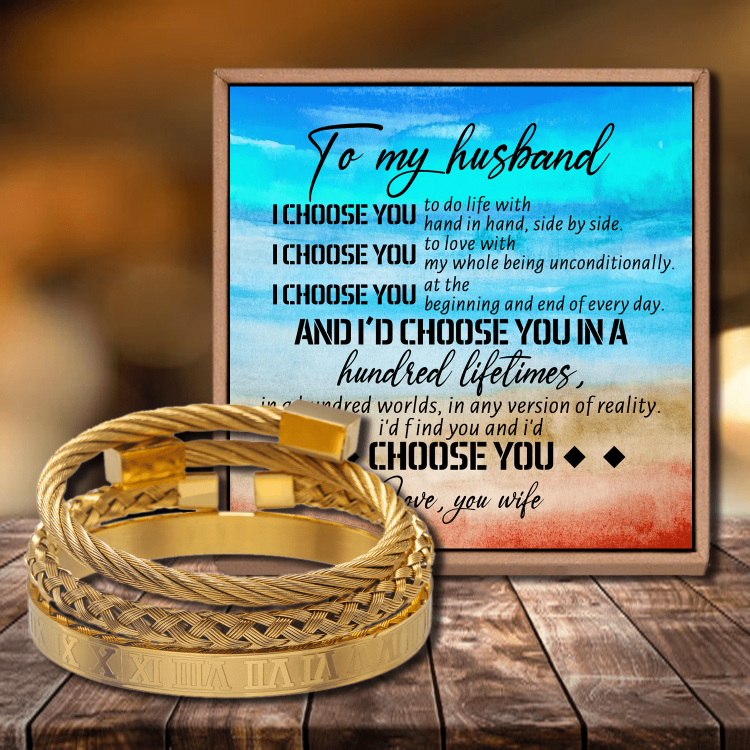 Bracelets To My Husband - I Choose You In A Hundred Lifetimes Roman Numeral Bracelet Set Gold GiveMe-Gifts