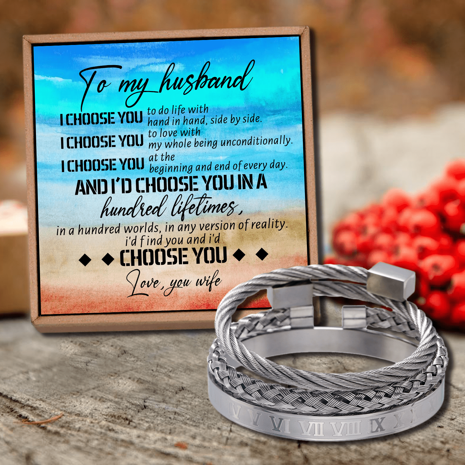 Bracelets To My Husband - I Choose You In A Hundred Lifetimes Roman Numeral Bracelet Set Silver GiveMe-Gifts