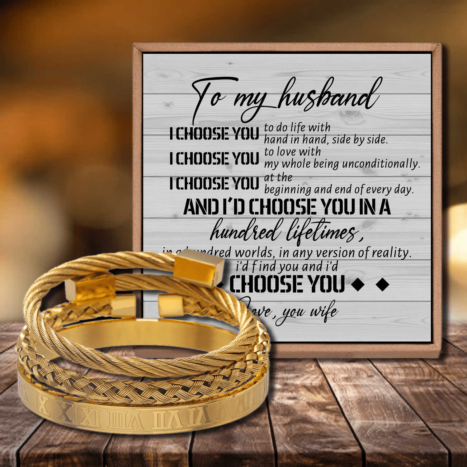 Bracelets To My Husband - I Choose You Roman Numeral Bracelet Set Gold GiveMe-Gifts