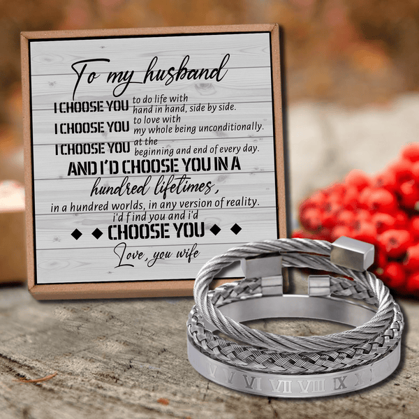 Bracelets To My Husband - I Choose You Roman Numeral Bracelet Set Silver GiveMe-Gifts