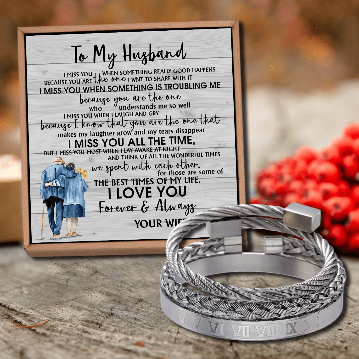 Bracelets To My Husband - I Love You Forever And Always Roman Numeral Bracelet Set Silver GiveMe-Gifts