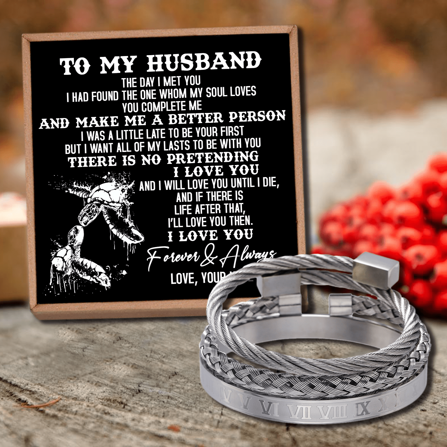 Bracelets To My Husband - I Love You Forever Roman Numeral Bracelet Set Silver GiveMe-Gifts