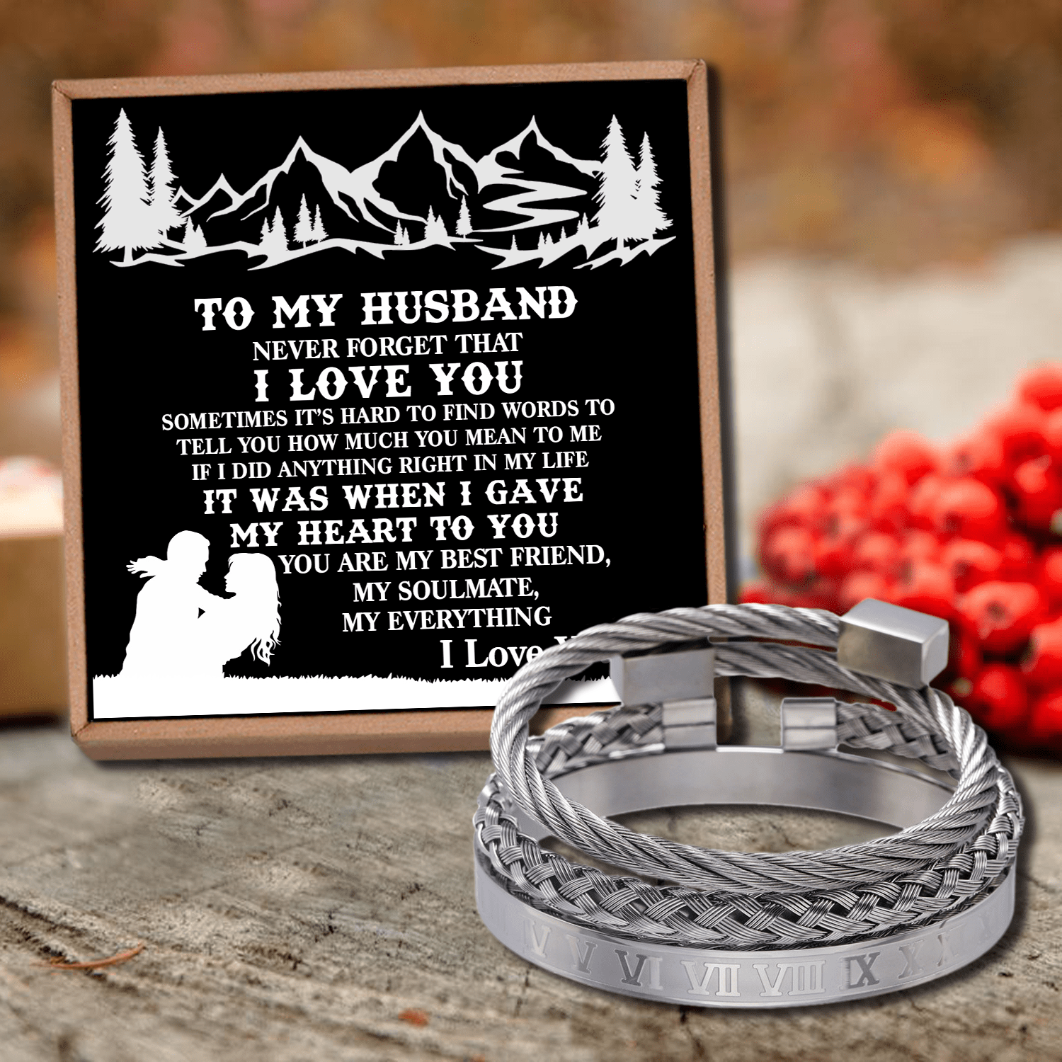 Bracelets To My Husband - I Love You Roman Numeral Bracelet Set Silver GiveMe-Gifts