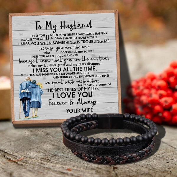 Bracelets For Husband To My Husband - I Miss You All The Time Black Beaded Bracelets For Men GiveMe-Gifts