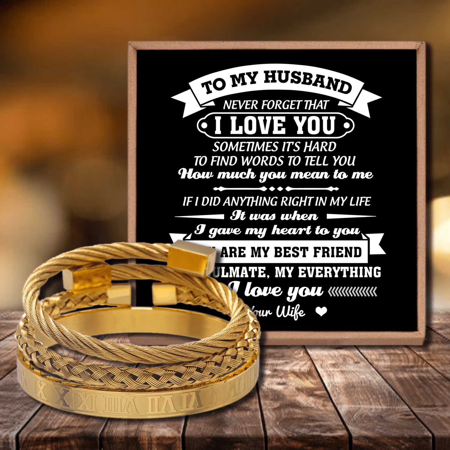 Bracelets To My Husband - My Soulmate My Everything Roman Numeral Bracelet Set Gold GiveMe-Gifts