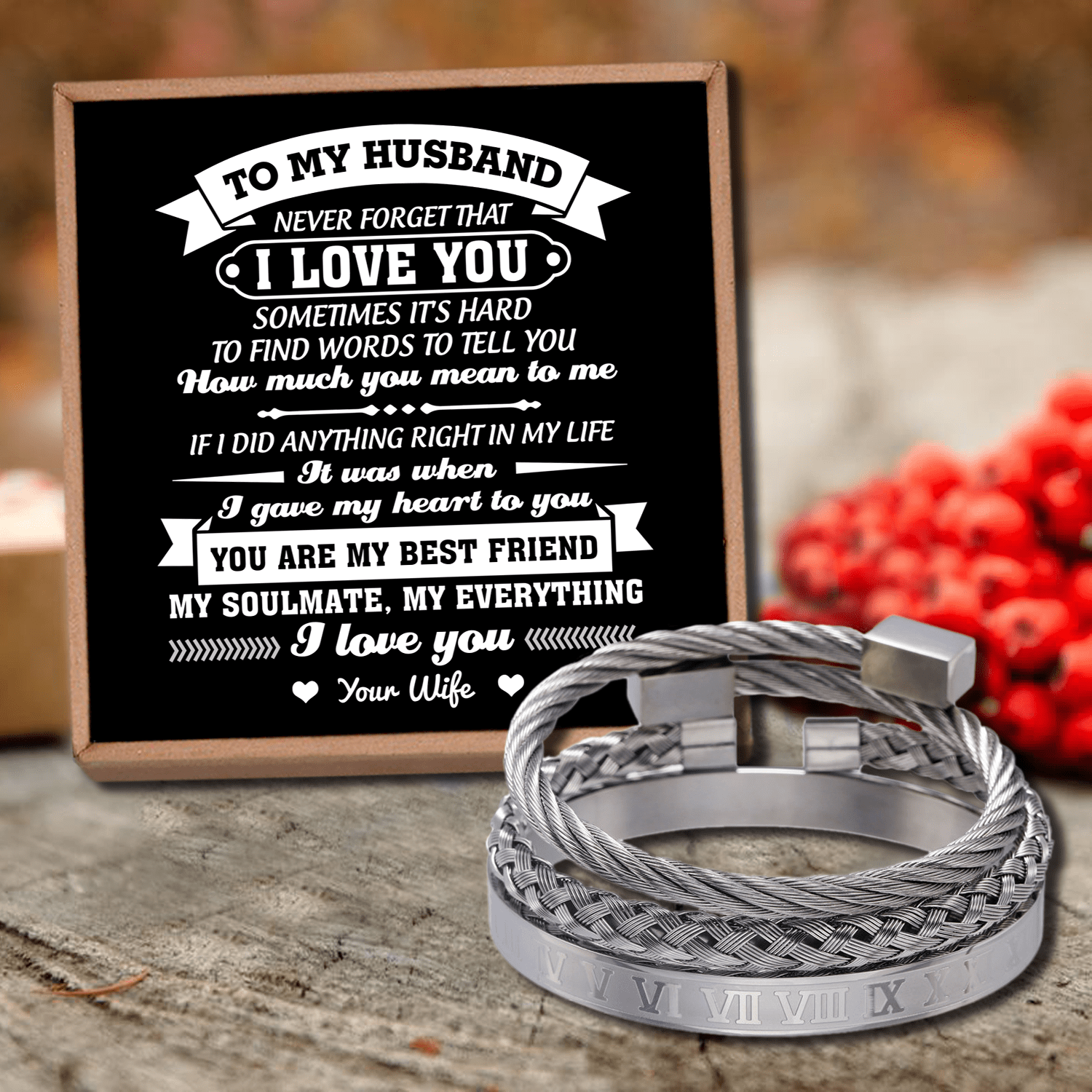 Bracelets To My Husband - My Soulmate My Everything Roman Numeral Bracelet Set Silver GiveMe-Gifts