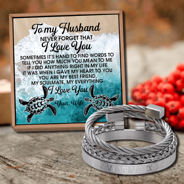 Bracelets To My Husband - Never Forget That I Love You Roman Numeral Bracelet Set Silver GiveMe-Gifts