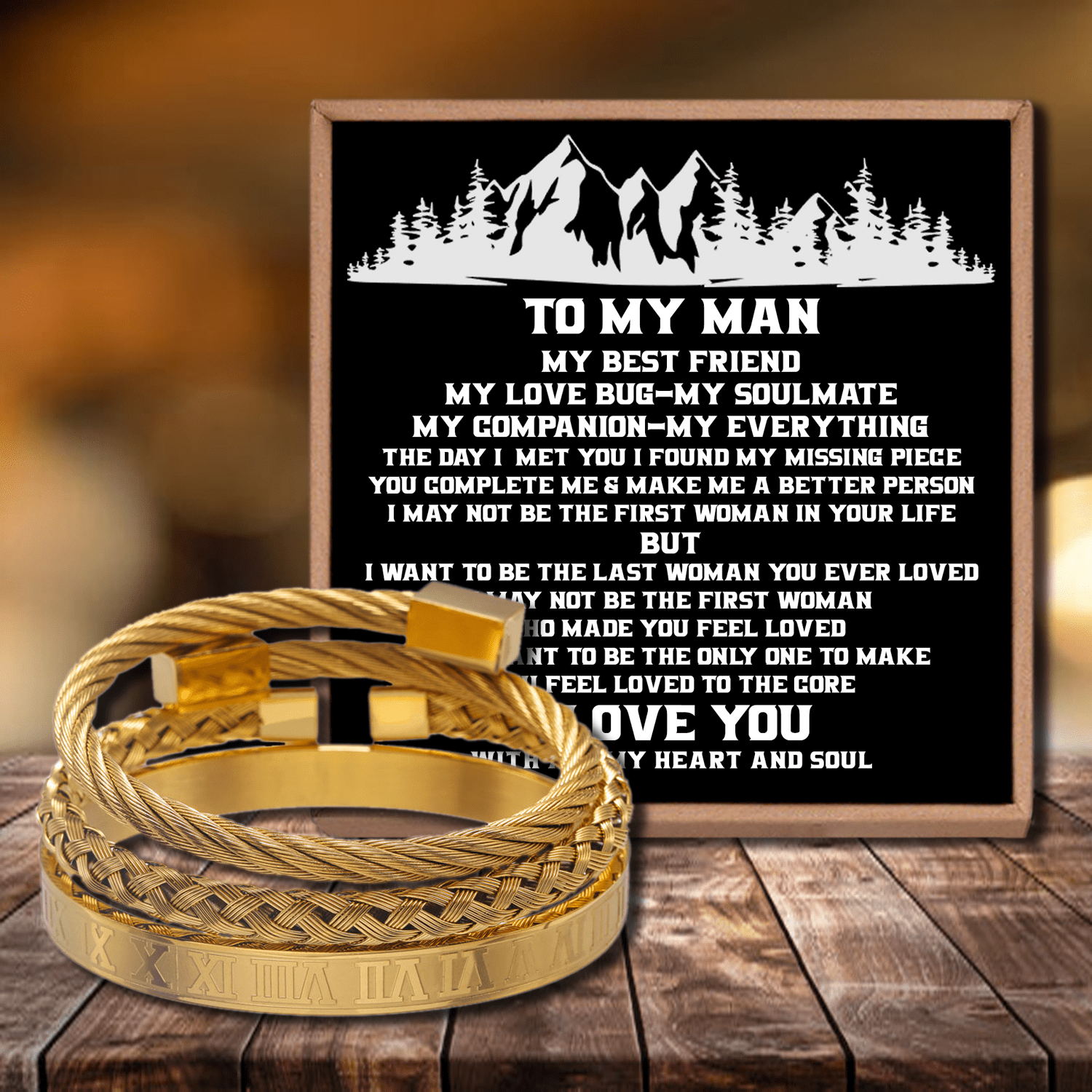 Bracelets To My Man - I Love You Roman Numeral Bracelet Set Gold GiveMe-Gifts