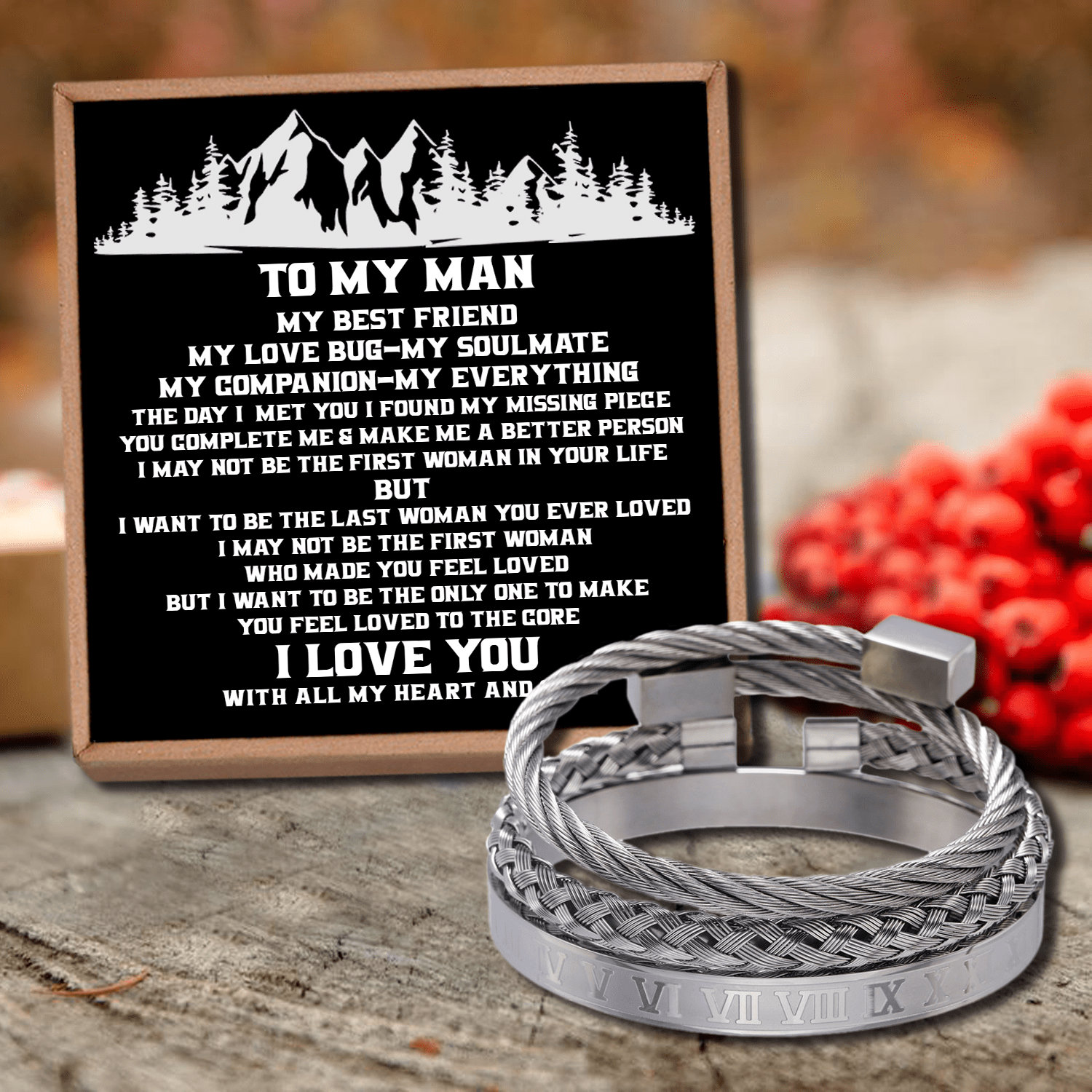 Bracelets To My Man - I Love You Roman Numeral Bracelet Set Silver GiveMe-Gifts
