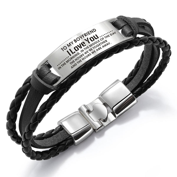 Bracelets To My Boyfriend - I Love You Leather Bracelet Black GiveMe-Gifts