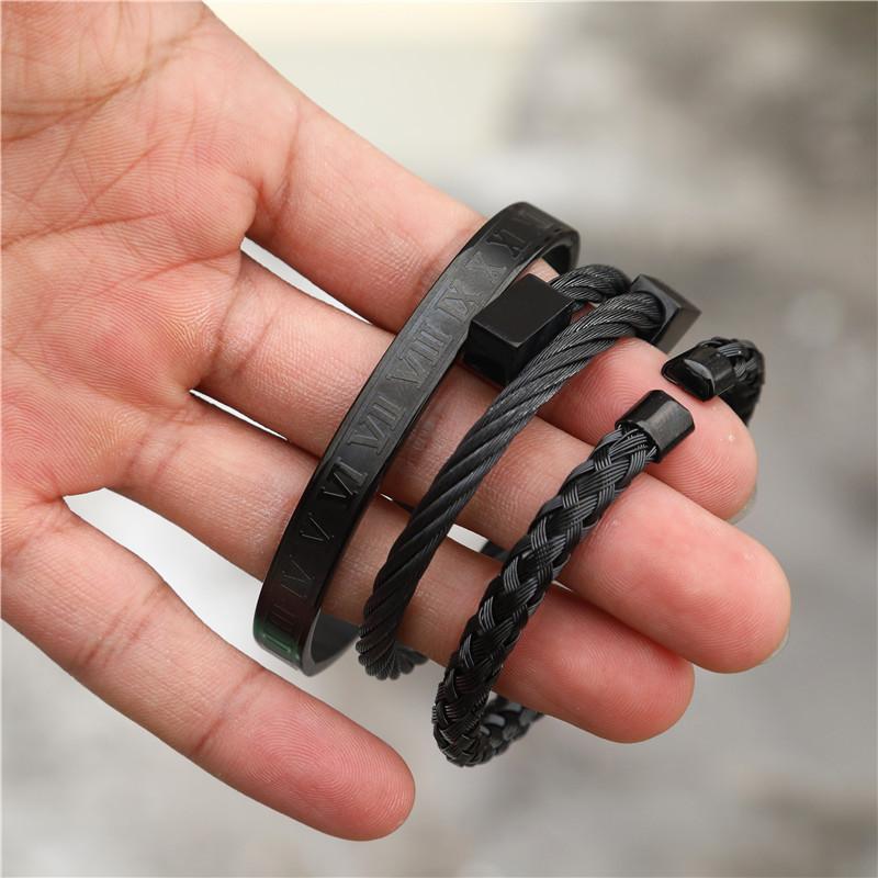 Bracelets Dad To Son - Always Be Safe Roman Numeral Bangle Weave Bracelets Set GiveMe-Gifts