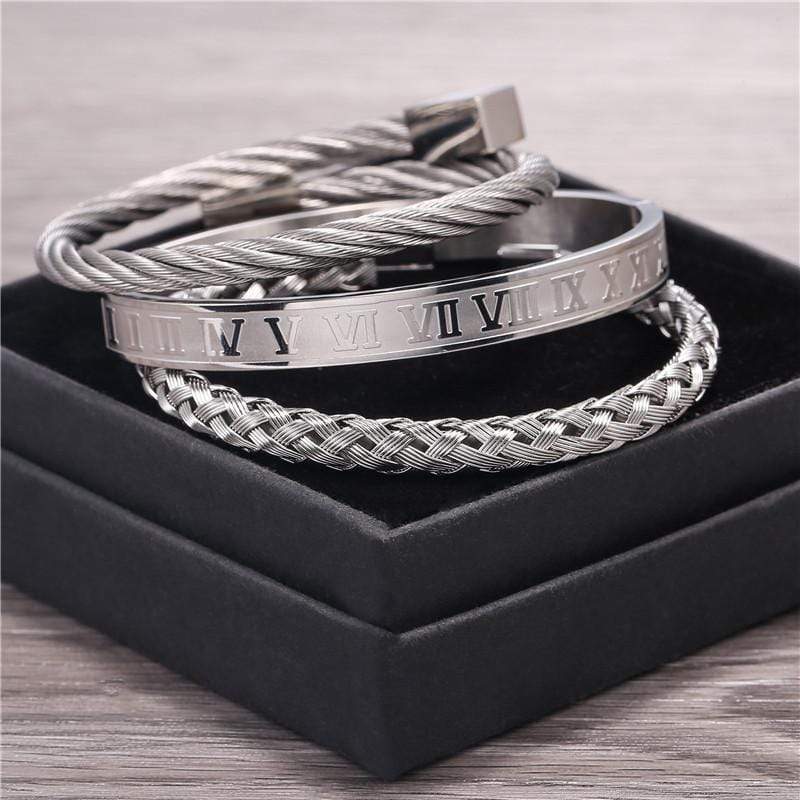Bracelets Dad To Son - Always Be Safe Roman Numeral Bangle Weave Bracelets Set GiveMe-Gifts