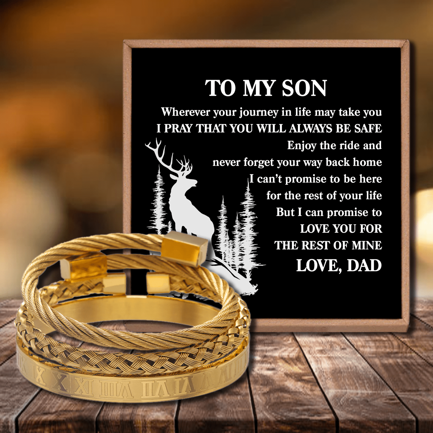 Bracelets Dad To Son - Always Be Safe Roman Numeral Bangle Weave Bracelets Set Gold GiveMe-Gifts