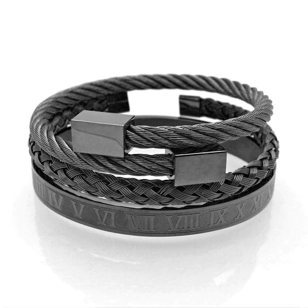 Bracelets Dad To Son - Always Be With You Roman Numeral Bangle Weave Bracelets Set Black GiveMe-Gifts