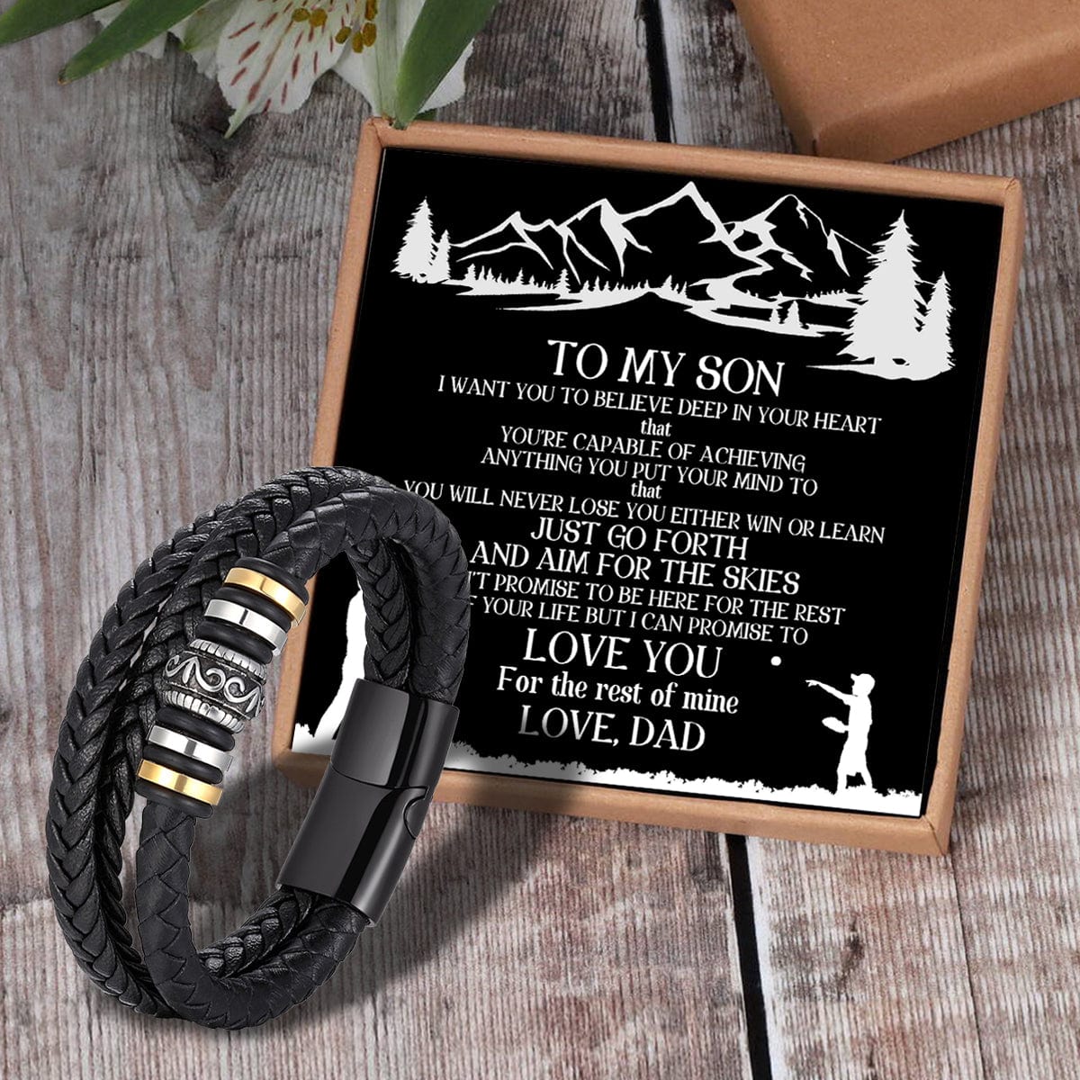 Bracelets For Son Dad To Son - Believe Deep In Your Heart Braided Leather Bracelet Black GiveMe-Gifts