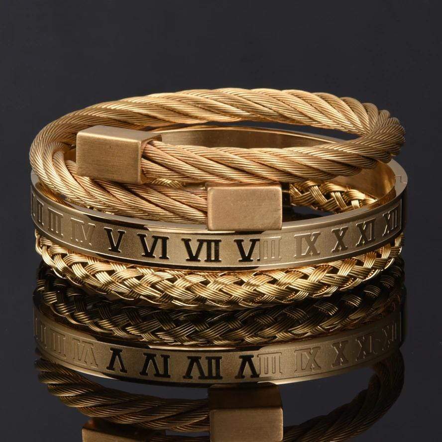Bracelets Dad To Son - Believe Deep In Your Heart Roman Numeral Bracelet Set Gold GiveMe-Gifts