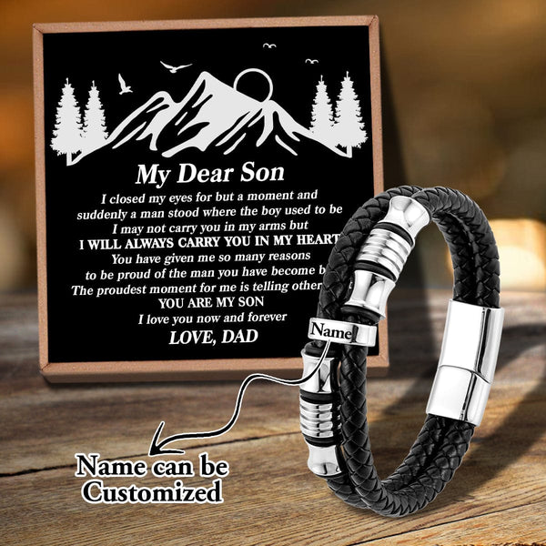 Bracelets For Son Dad To Son - Carry You In My Heart Personalized Name Bracelet GiveMe-Gifts