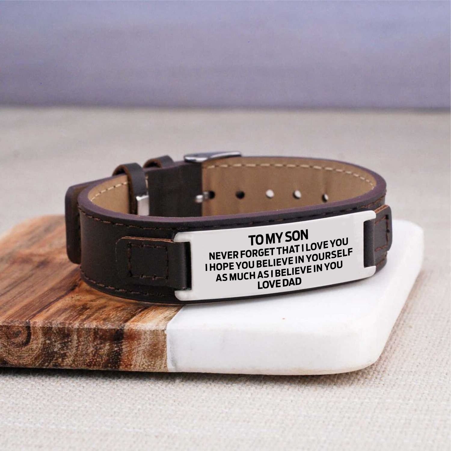Bracelets Dad To Son - I Believe In You Men's Leather Bracelet Brown GiveMe-Gifts