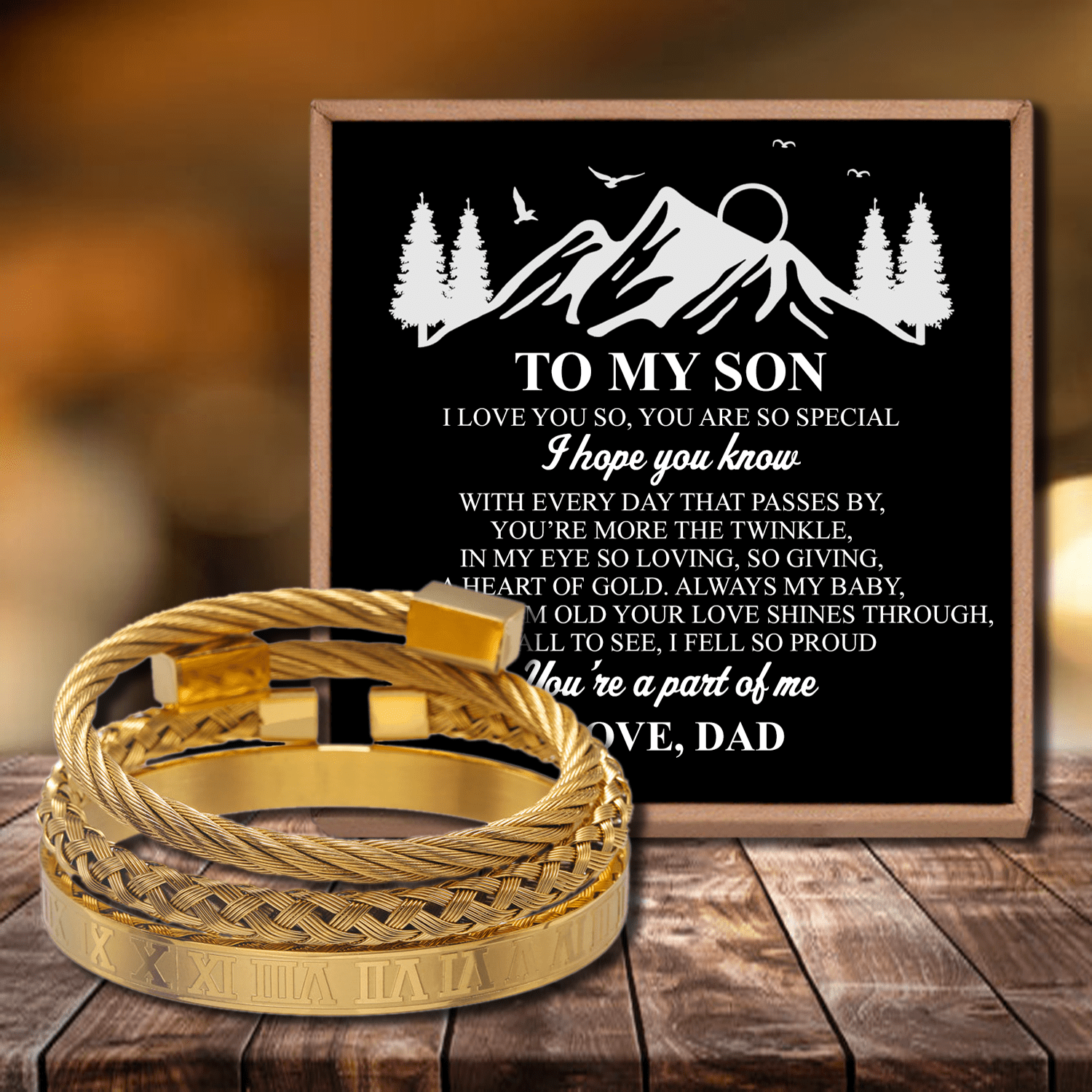 Bracelets Dad To Son - I Fell So Proud Roman Numeral Bangle Weave Bracelets Set Gold GiveMe-Gifts