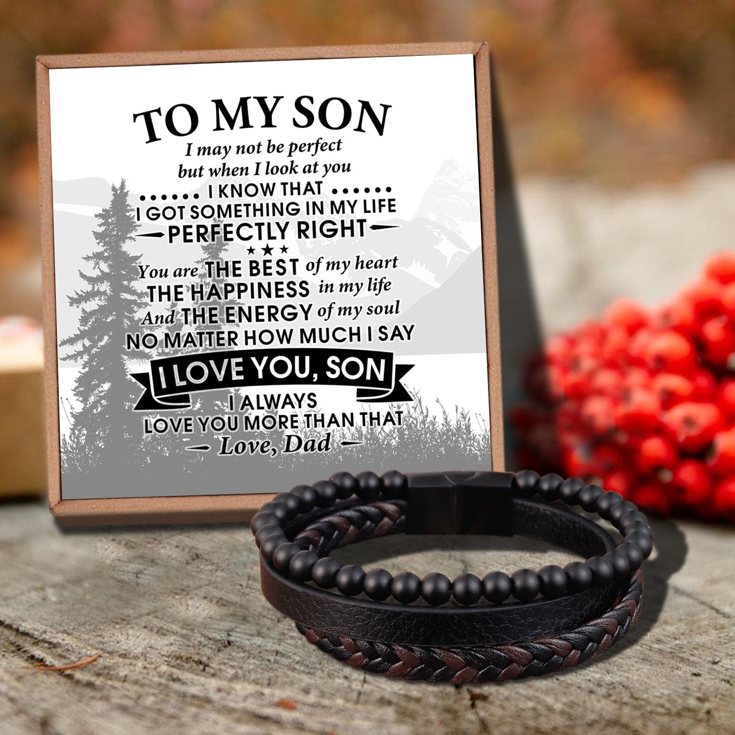Bracelets For Son Dad To Son - I Love You Black Beaded Bracelets For Men GiveMe-Gifts