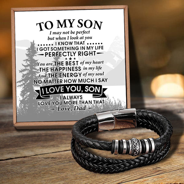 Bracelets For Son Dad To Son - I Love You Braided Leather Bracelet Silver GiveMe-Gifts