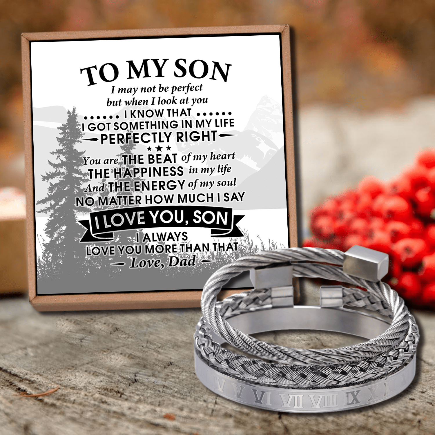 Bracelets Dad To Son - I Love You Roman Numeral Bangle Weave Bracelets Set GiveMe-Gifts