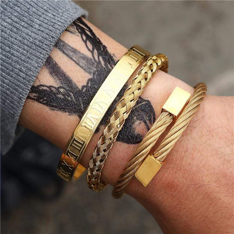 Bracelets Dad To Son - I Promise To Love You Roman Numeral Bangle Weave Bracelets Set GiveMe-Gifts