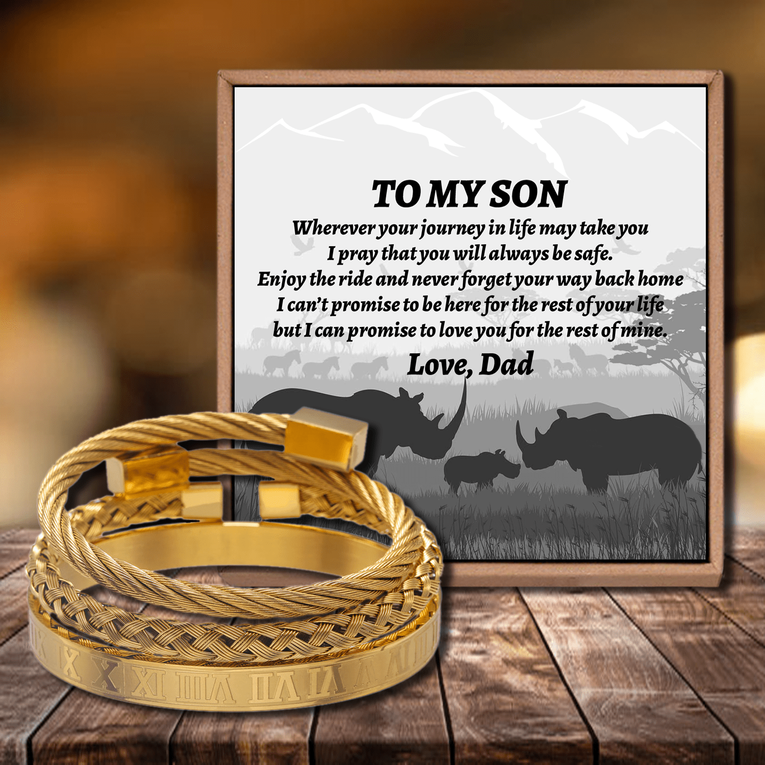 Bracelets Dad To Son - I Promise To Love You Roman Numeral Bangle Weave Bracelets Set Gold GiveMe-Gifts