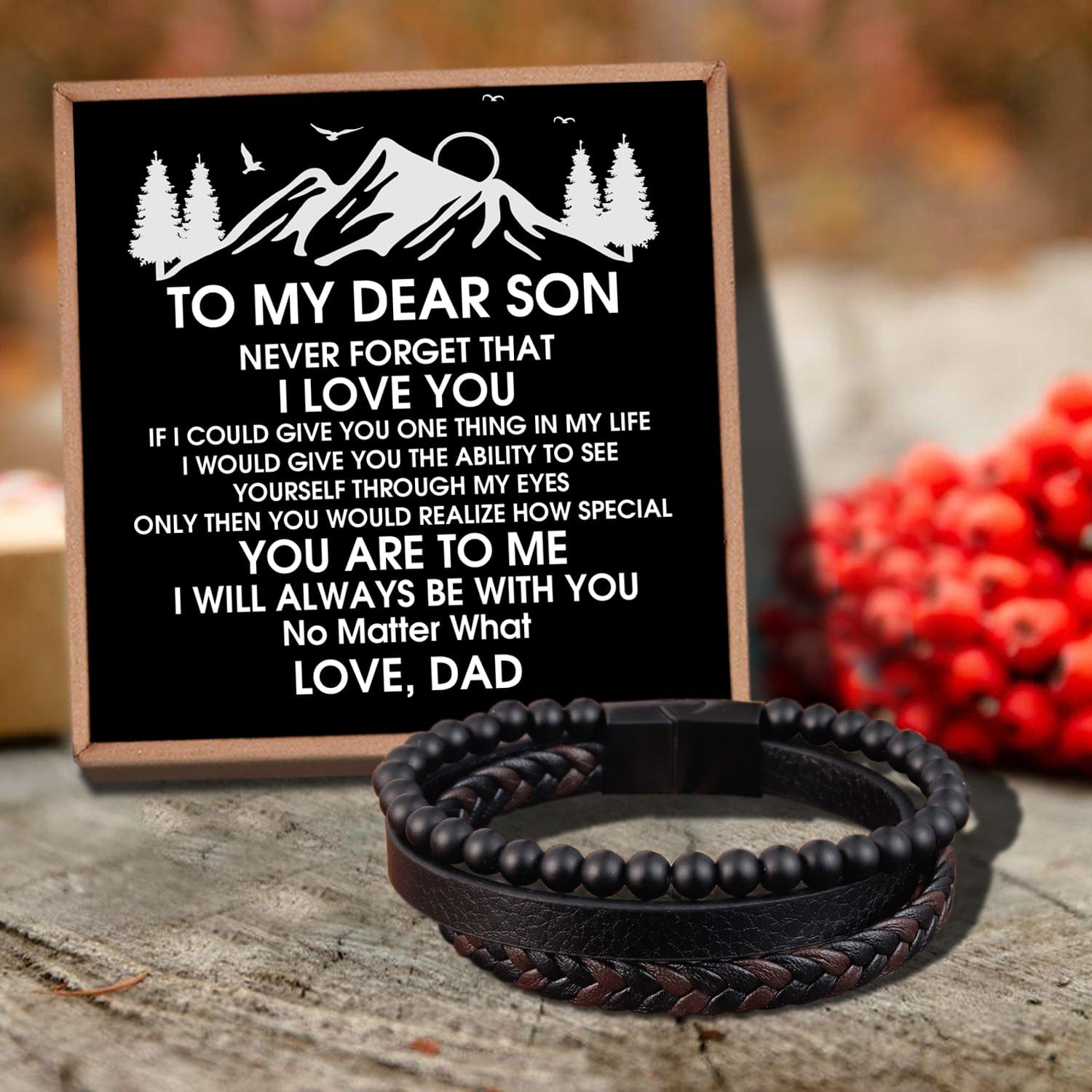 Bracelets For Son Dad To Son - I Will Always Be With You Black Beaded Bracelets For Men GiveMe-Gifts