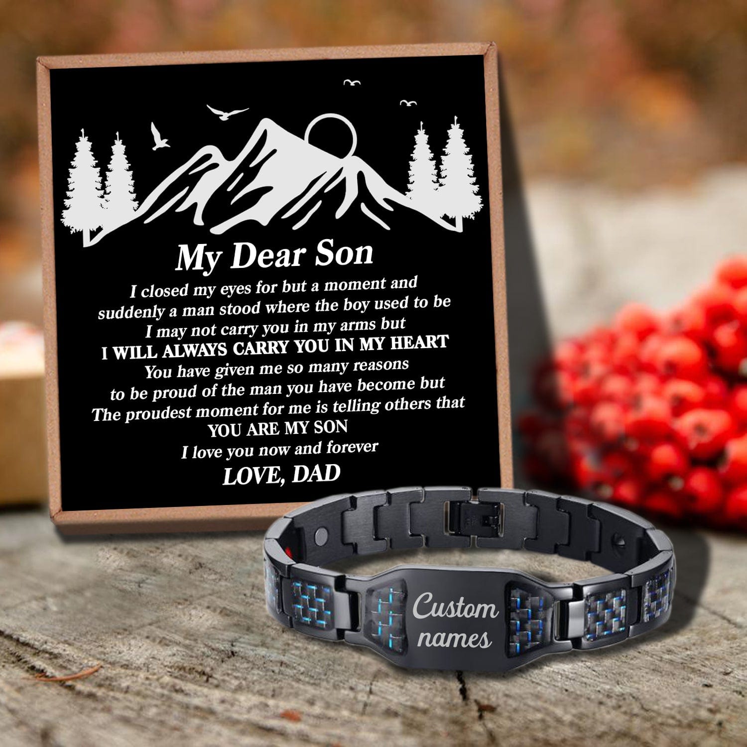 Bracelets For Son Dad To Son - I Will Always Carry You In My Heart Customized Name Bracelet GiveMe-Gifts