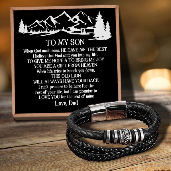 Bracelets For Son Dad To Son - I Will Always Have Your Back Braided Leather Bracelet Silver GiveMe-Gifts