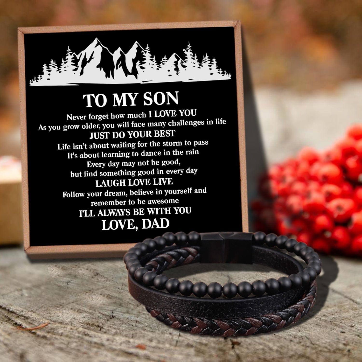 Bracelets For Son Dad To Son - Just Do Your Best Black Beaded Bracelets For Men GiveMe-Gifts