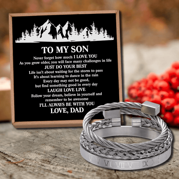 Bracelets Dad To Son - Just Do Your Best Roman Numeral Bangle Weave Bracelets Set GiveMe-Gifts