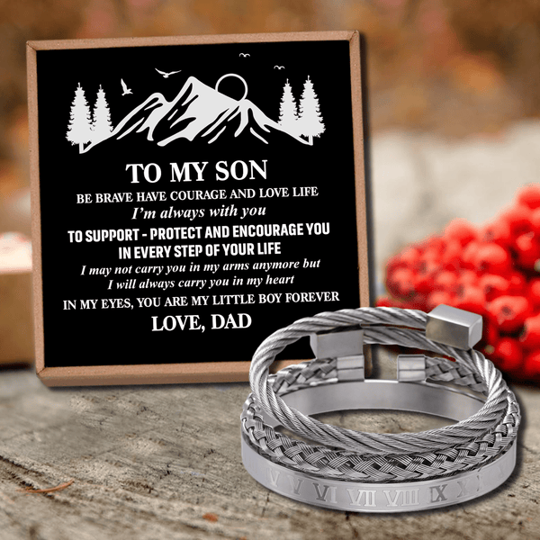 Bracelets Dad To Son - My Little Boy Roman Numeral Bangle Weave Bracelets Set GiveMe-Gifts
