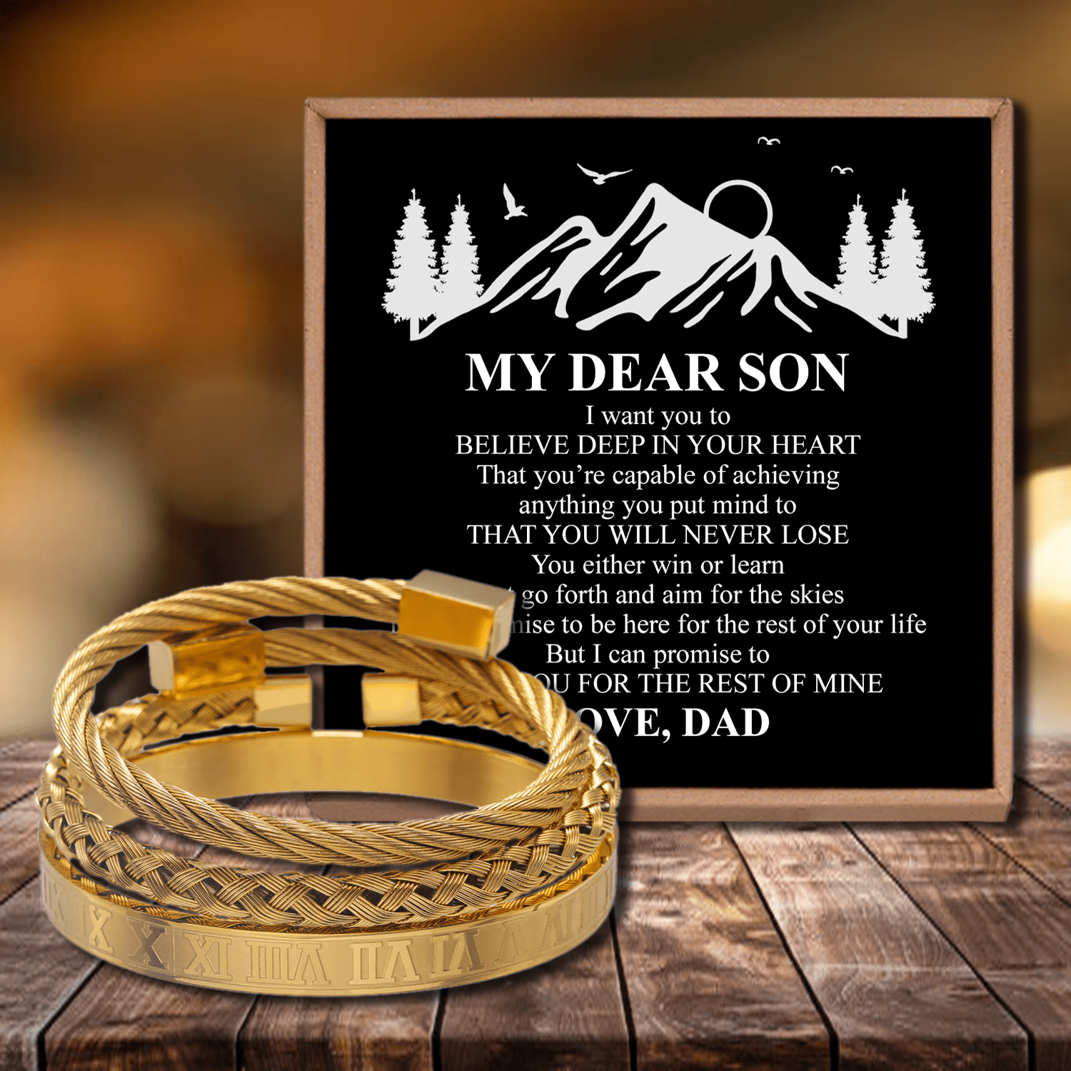 Bracelets Dad To Son - Never Lose Roman Numeral Bangle Weave Bracelets Set Gold GiveMe-Gifts