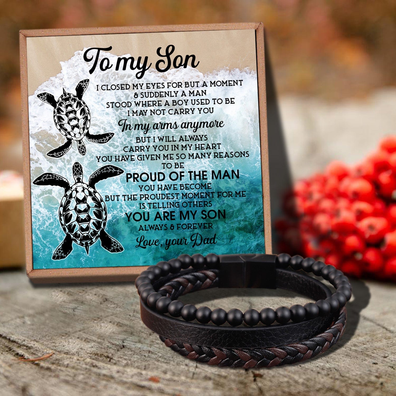Bracelets For Son Dad To Son - Proud Of The Man Black Beaded Bracelets For Men GiveMe-Gifts
