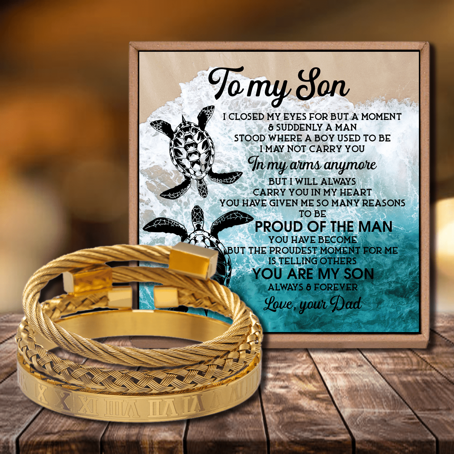 Bracelets Dad To Son - Proud Of The Man Roman Numeral Bracelet Set Gold GiveMe-Gifts
