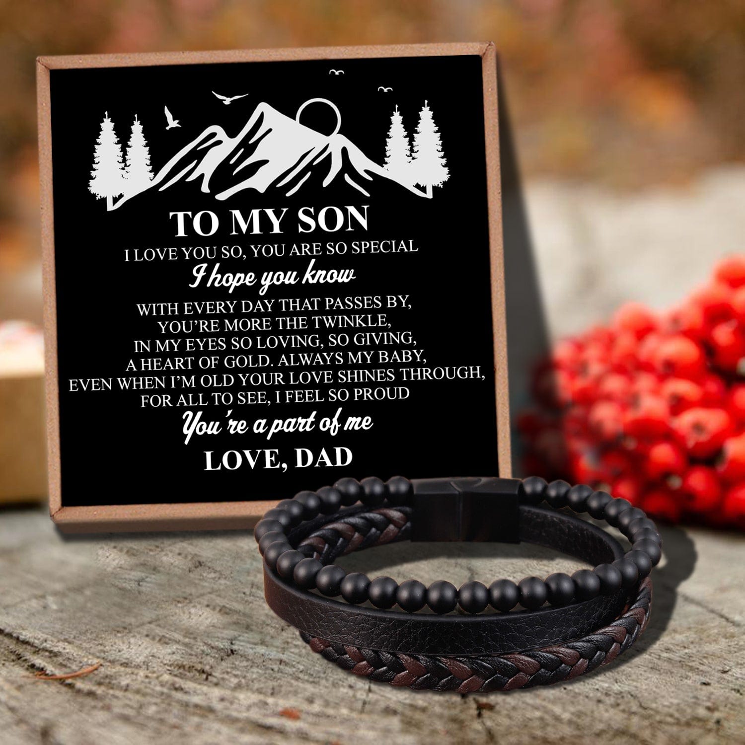 Bracelets For Son Dad To Son - You Are A Part Of Me Black Beaded Bracelets For Men GiveMe-Gifts